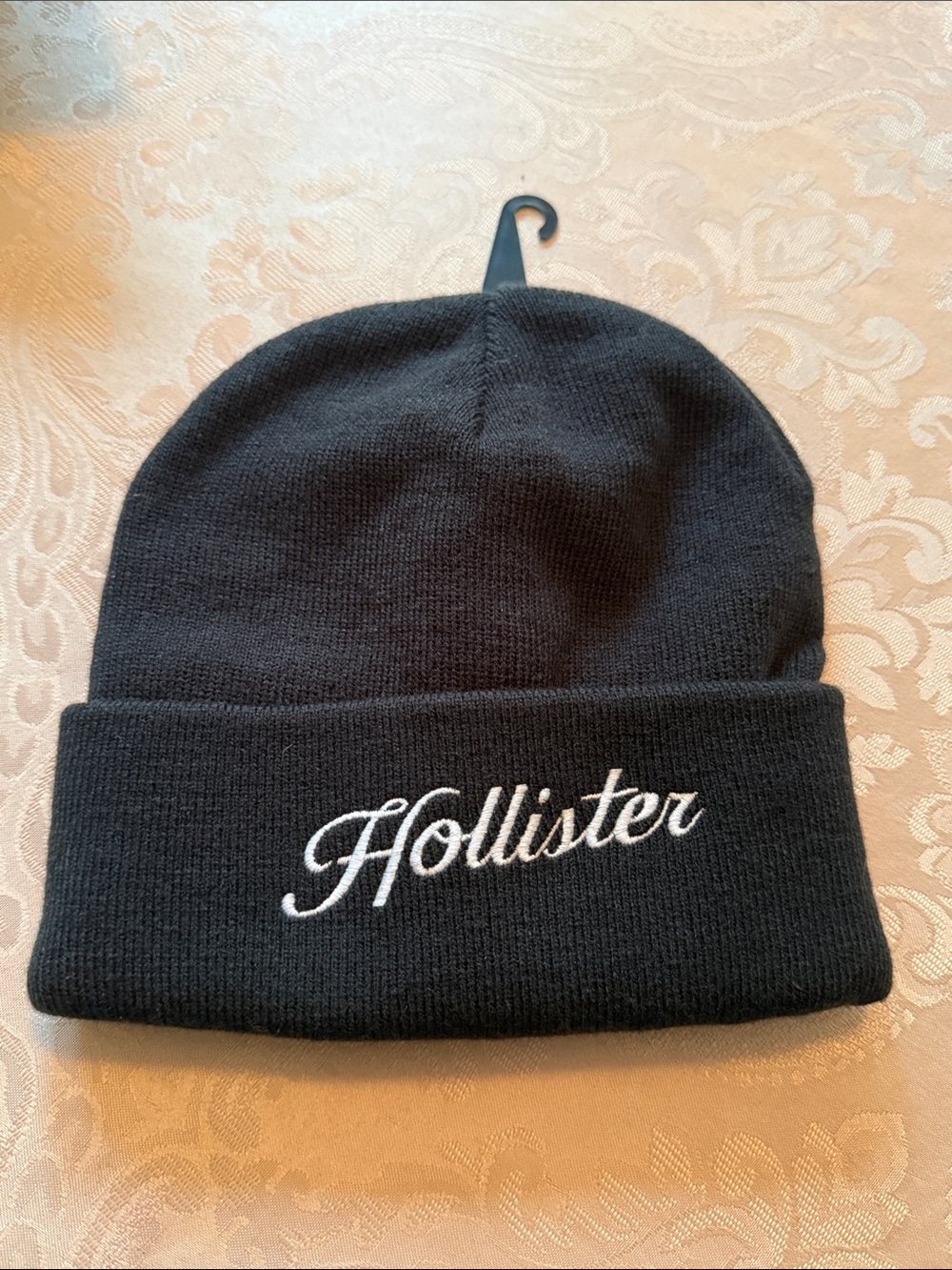 NWOT Hollister Embroidered Black Beanie One Size